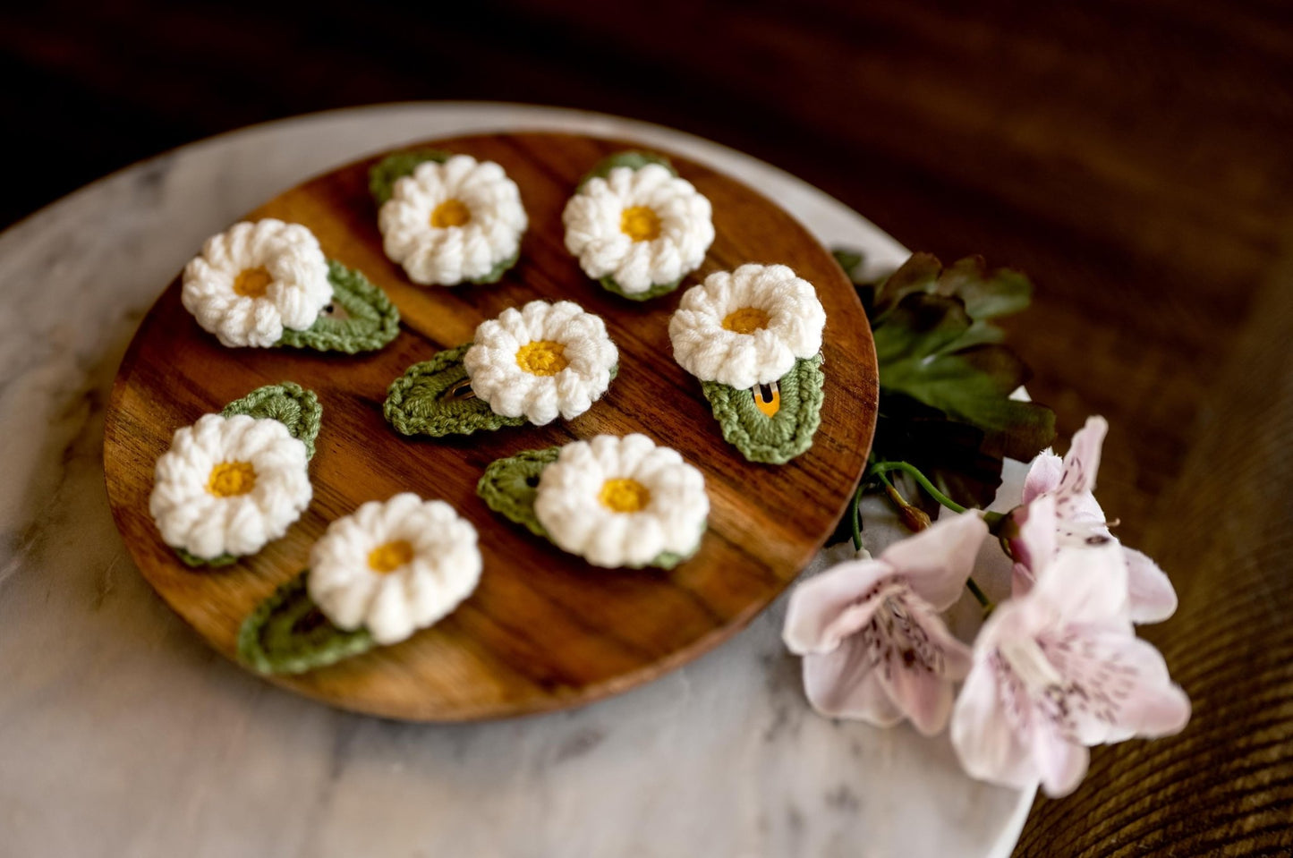 Floral Hair Clip Daisy Hair Clip Daisy Hair Snap Daisy Hair Barrettes Flower Crochet Hair Clip Unique Stocking Stuffers Cute Toddler Gift - Hemsin Atelier
