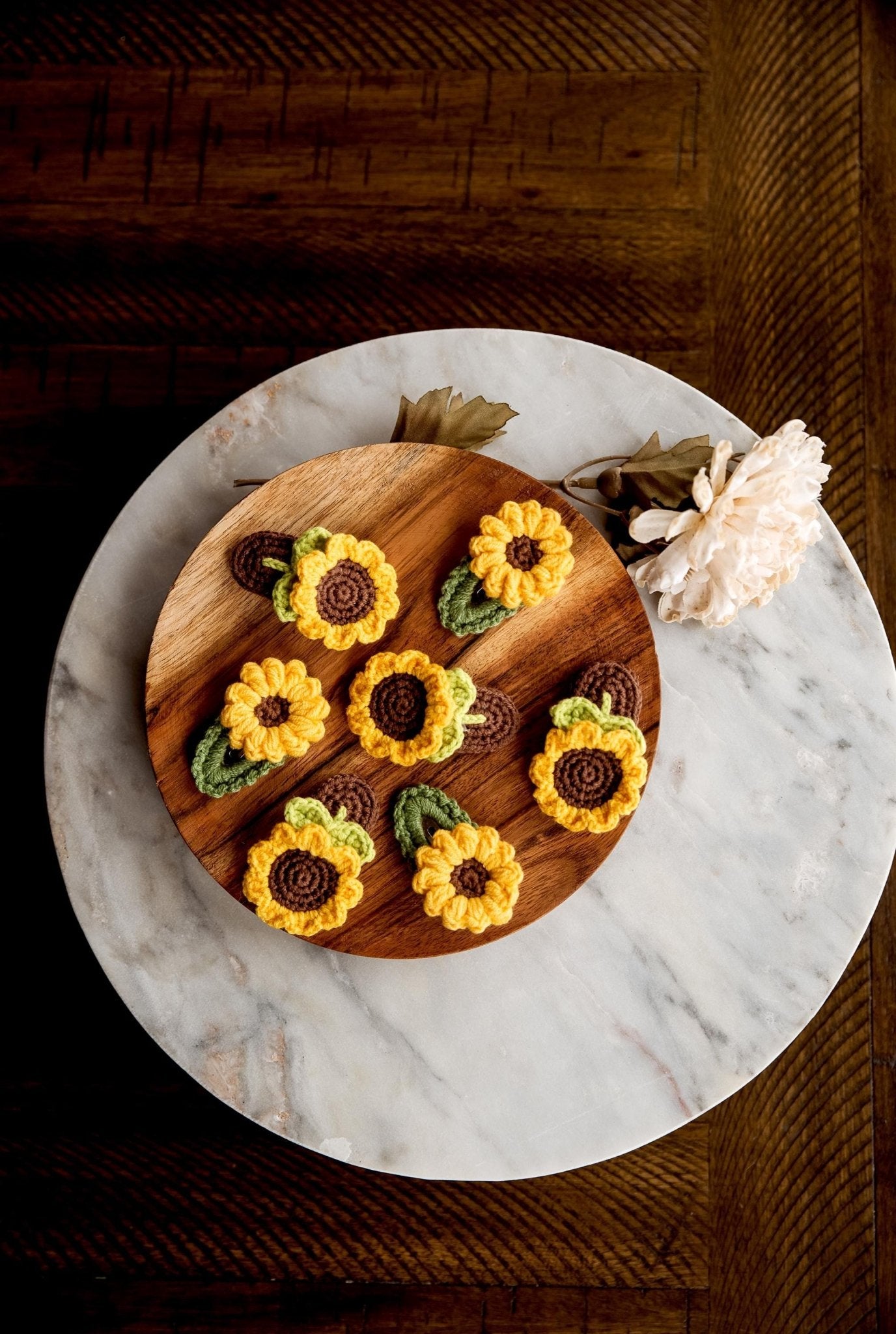 Sunflower Hair Clip Floral Hair Clip Sunflower Hair Snap Sunflower Hair Barrette Flower Crochet Hair Clip Fun Stocking Stuffers Toddler Gift - Hemsin Atelier