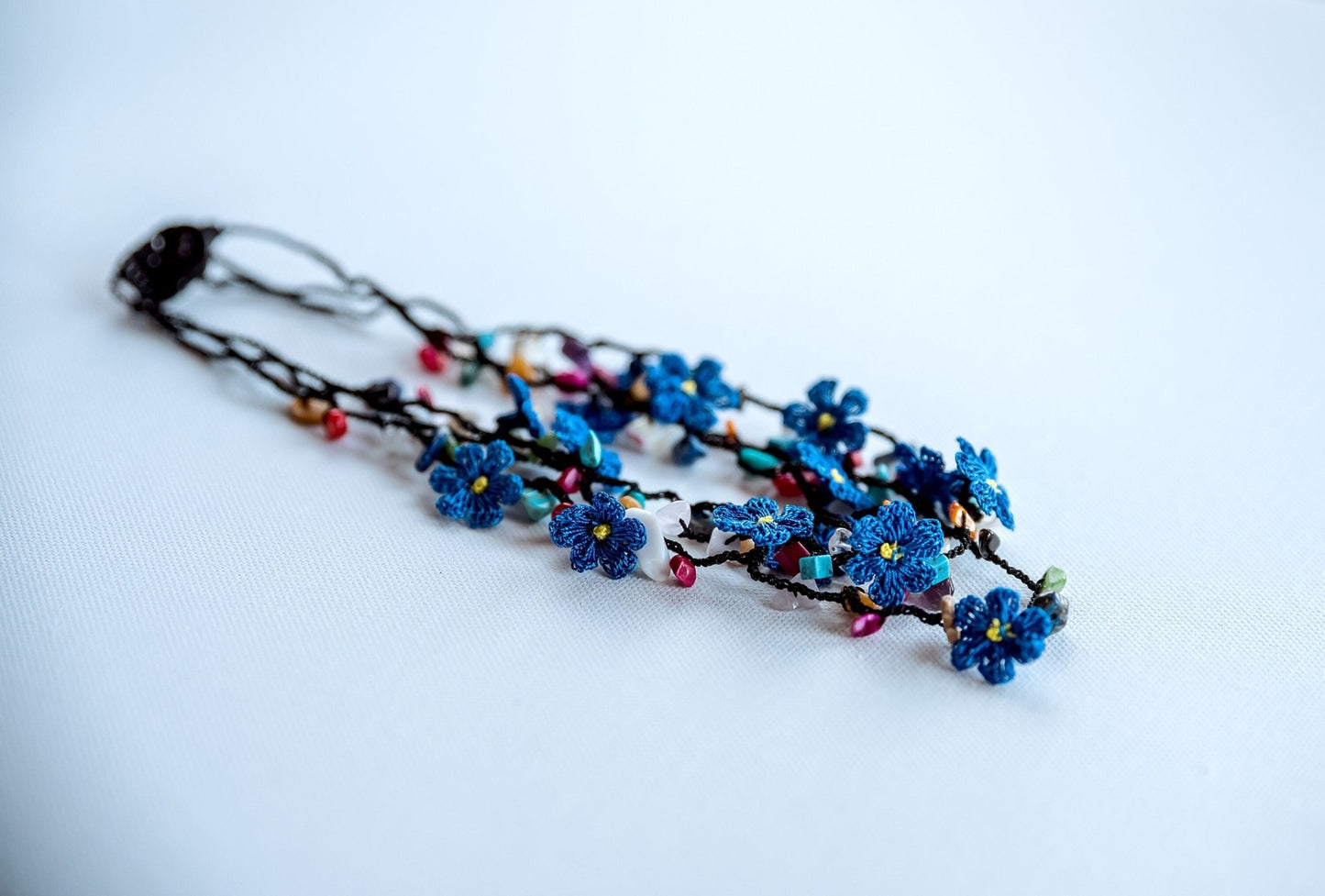 Blue Floral Crochet Necklace - Hemsin Atelier