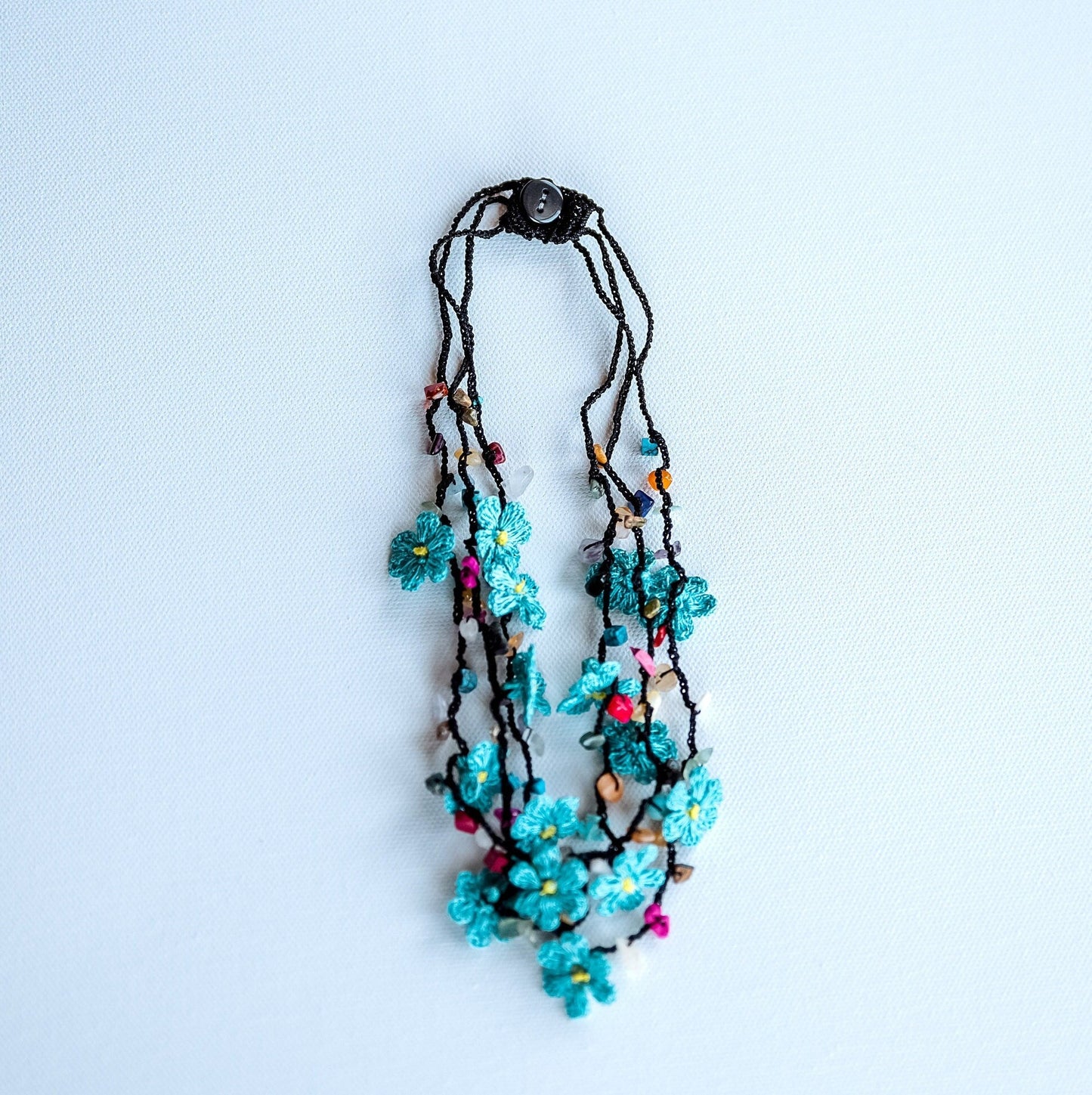 Blue Floral Crochet Necklace - Hemsin Atelier