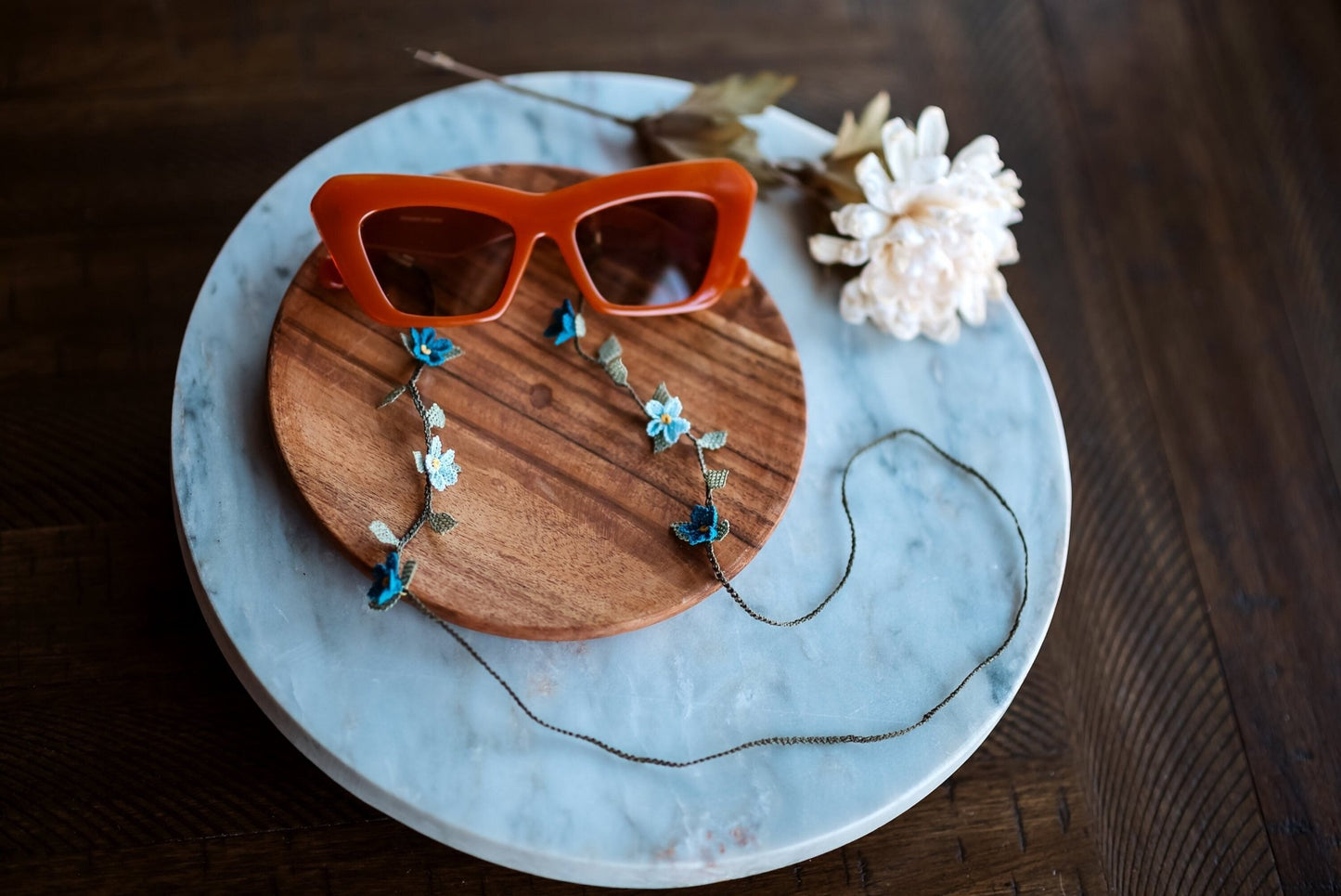Blue Floral Eyeglass Chain - Hemsin Atelier