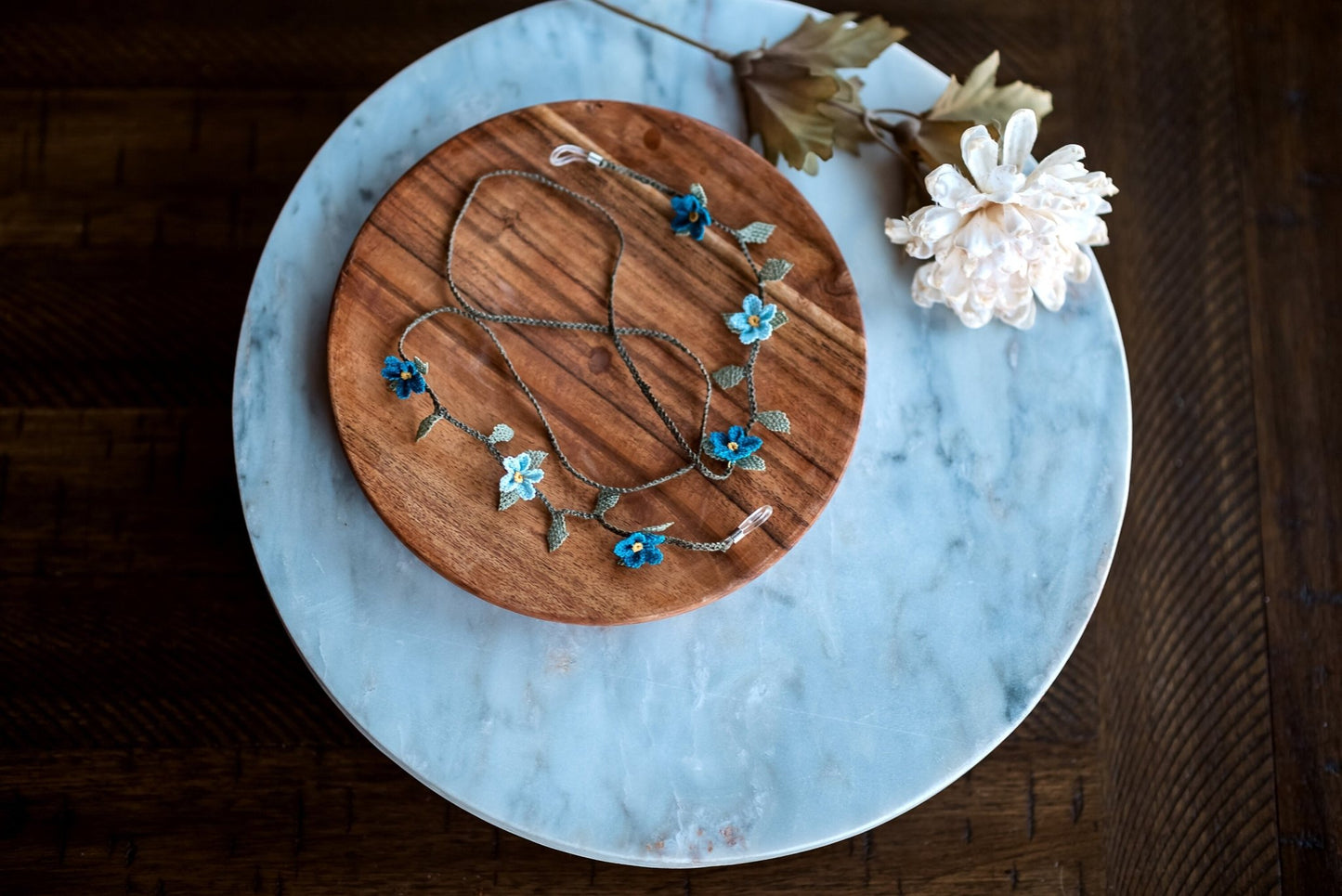 Blue Floral Eyeglass Chain - Hemsin Atelier