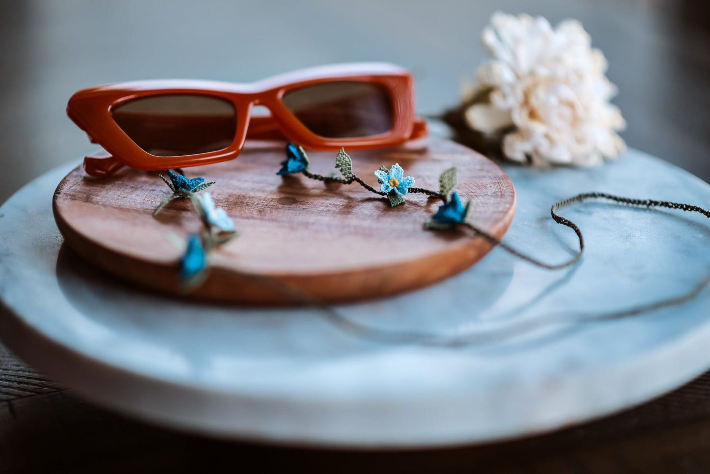 Blue Floral Eyeglass Chain - Hemsin Atelier