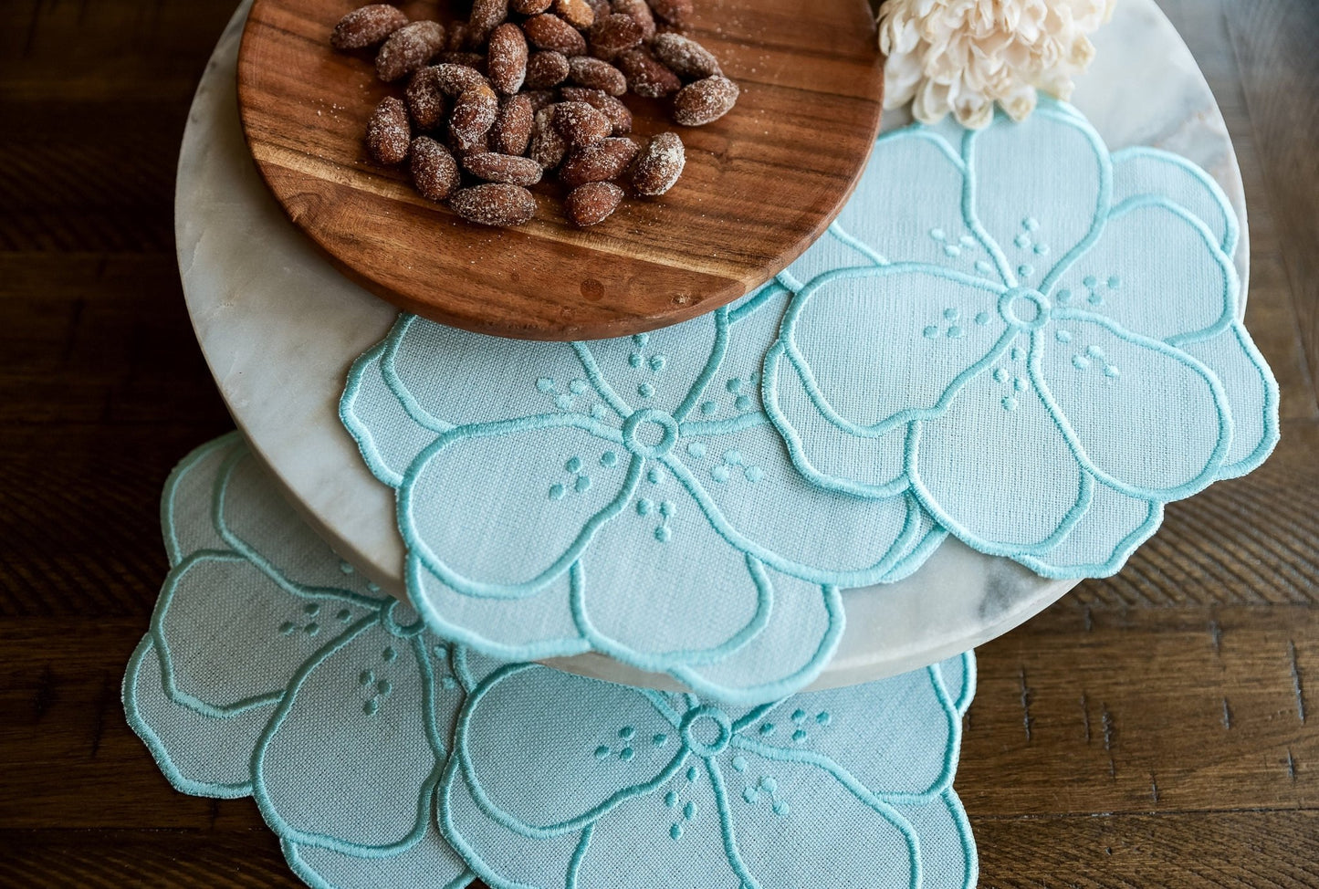 Blue Flower Embroidered Cocktail Napkins - Hemsin Atelier