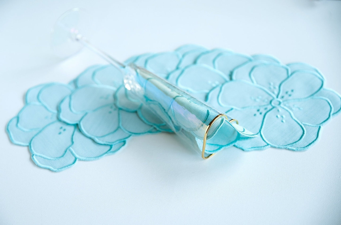 Blue Flower Embroidered Cocktail Napkins - Hemsin Atelier