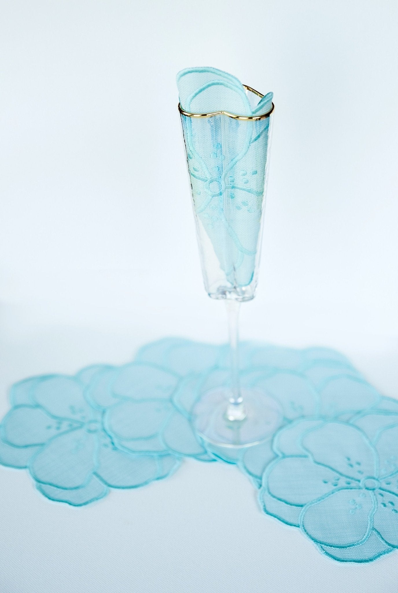 Blue Flower Embroidered Cocktail Napkins - Hemsin Atelier