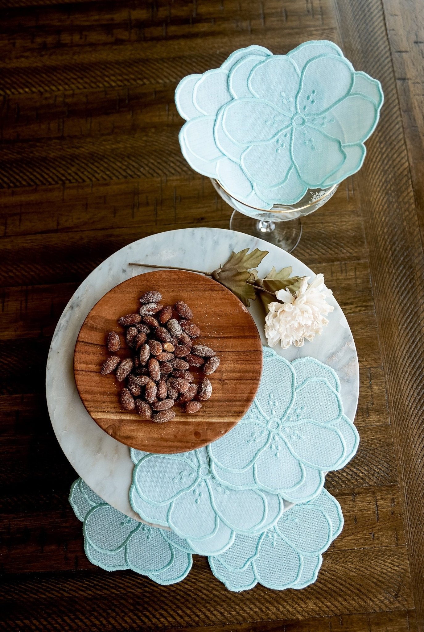 Blue Flower Embroidered Cocktail Napkins - Hemsin Atelier