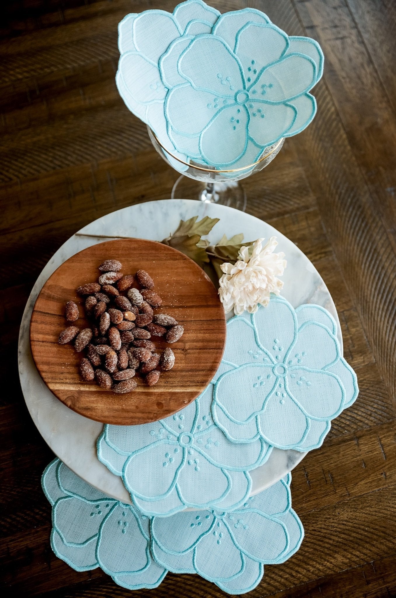 Blue Flower Embroidered Cocktail Napkins - Hemsin Atelier