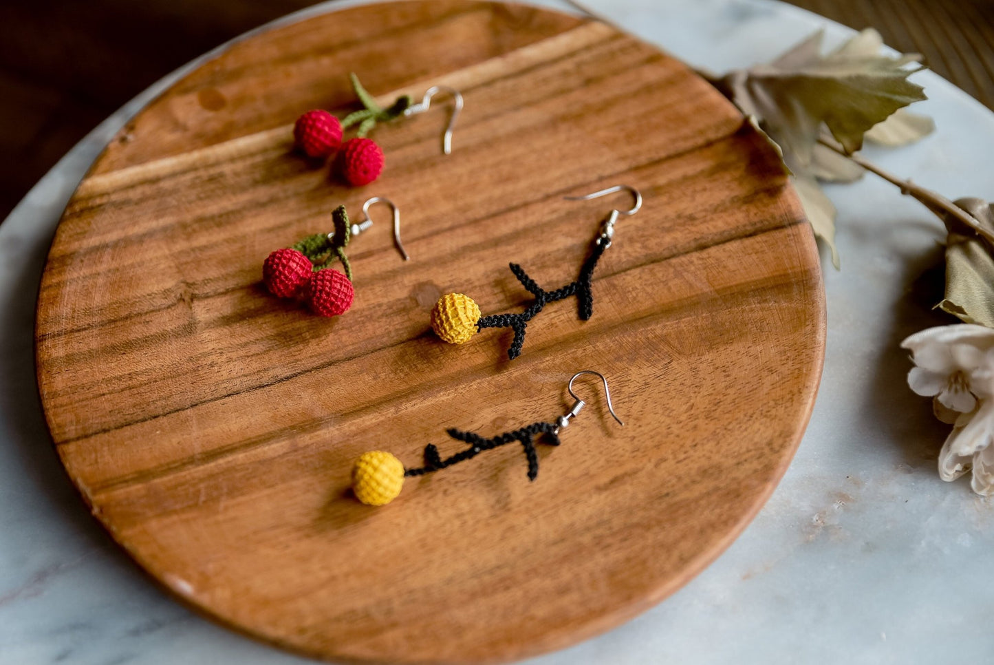 Crochet Cherry Earrings - Hemsin Atelier
