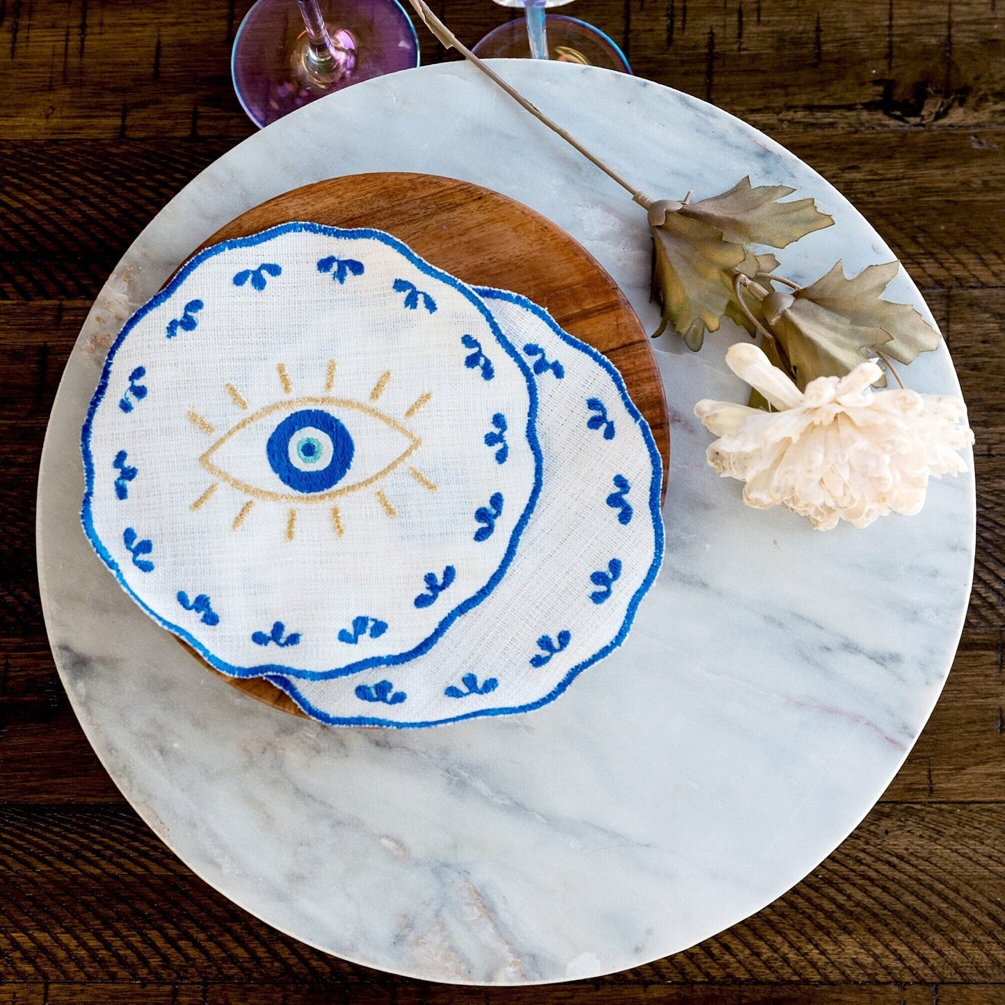 Evil Eye Embroidered Cocktail Napkins - Hemsin Atelier