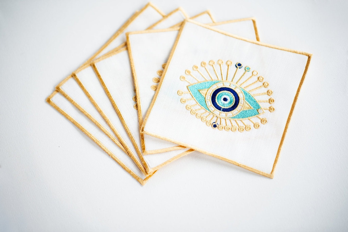 Evil Eye Embroidered Cocktail Napkins - Hemsin Atelier