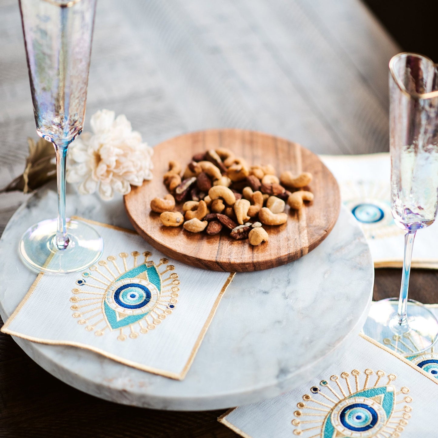 Evil Eye Embroidered Cocktail Napkins - Hemsin Atelier