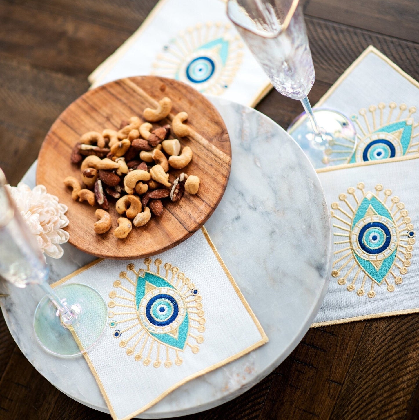 Evil Eye Embroidered Cocktail Napkins - Hemsin Atelier