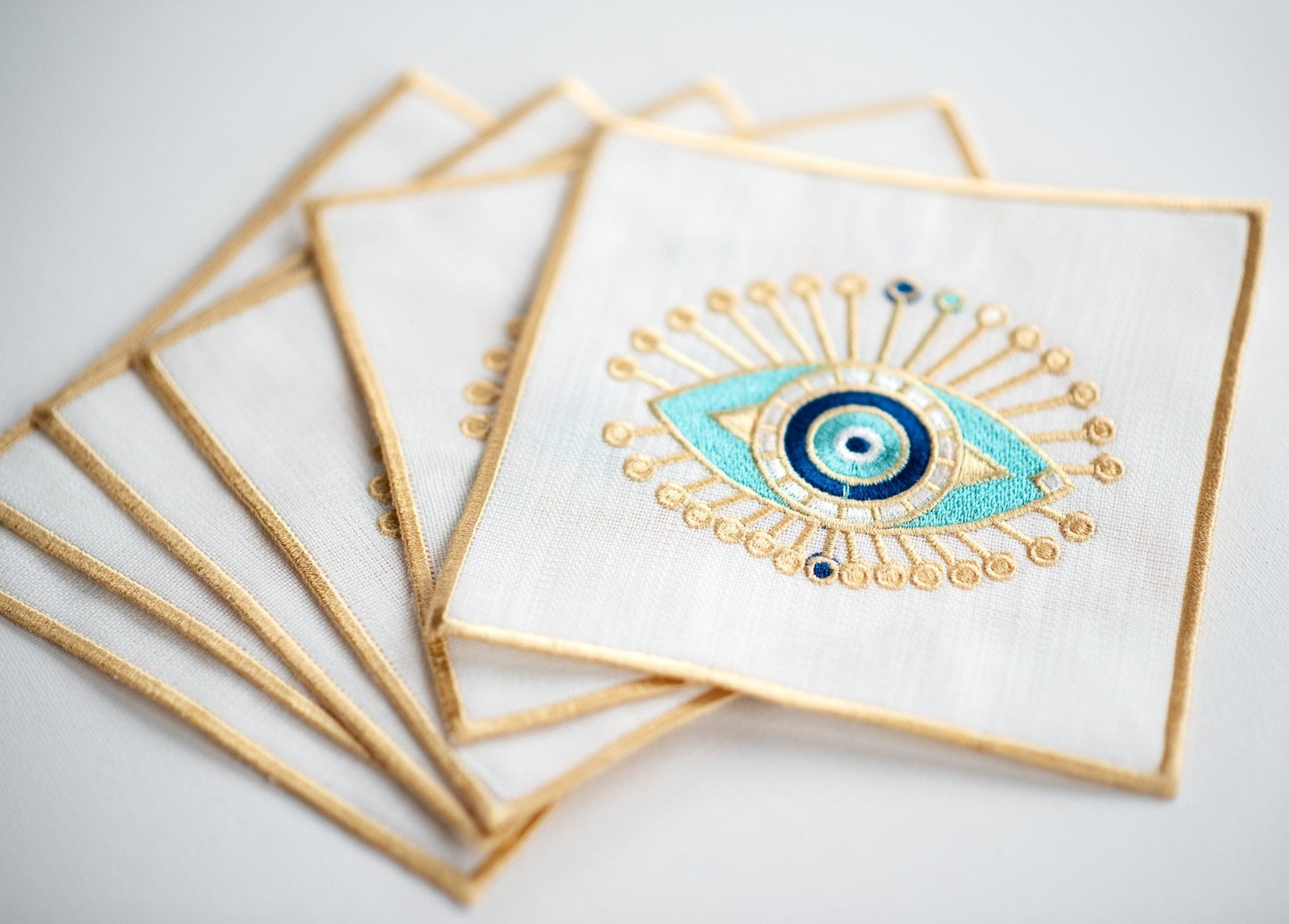 Evil Eye Embroidered Cocktail Napkins - Hemsin Atelier