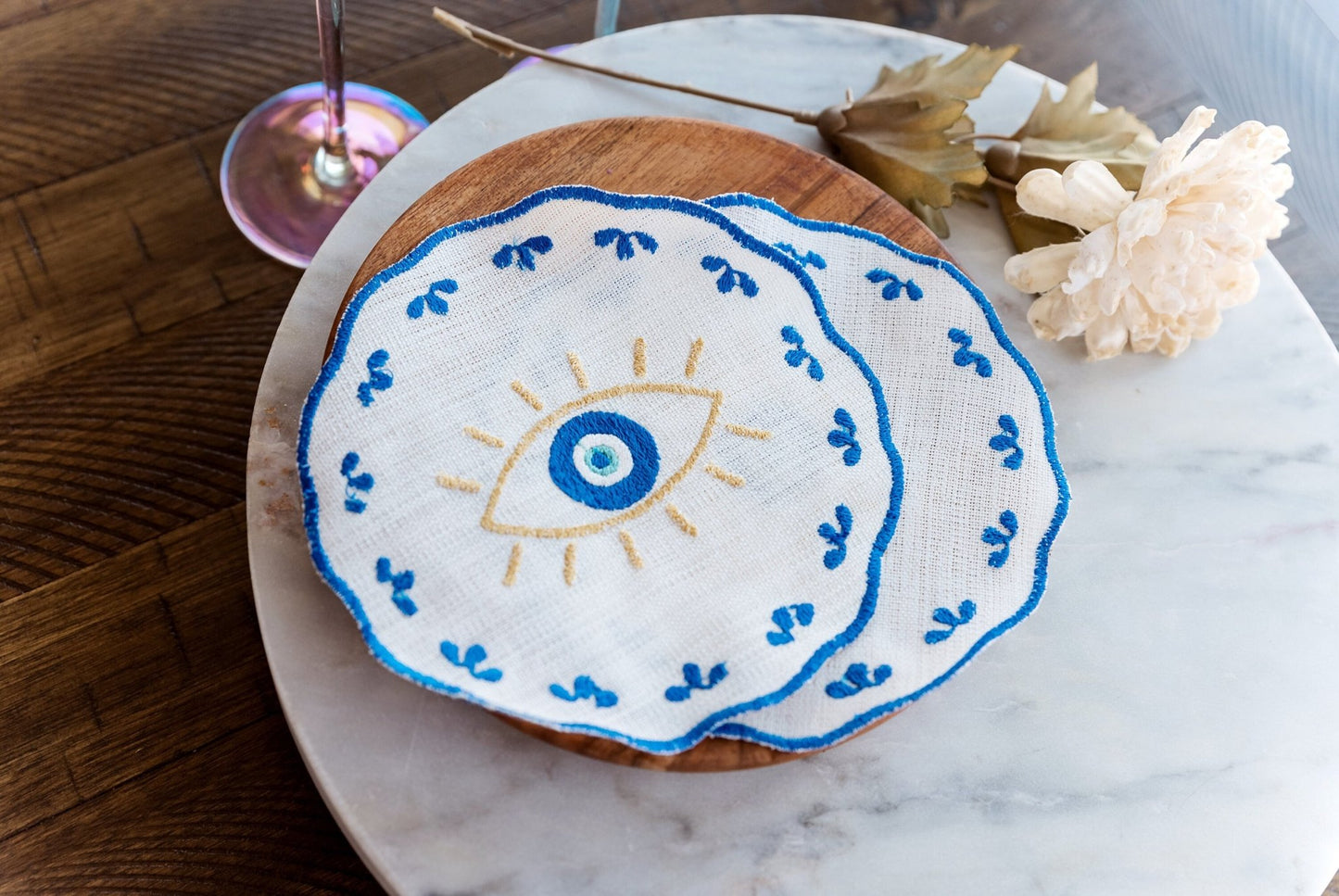 Evil Eye Embroidered Cocktail Napkins - Hemsin Atelier