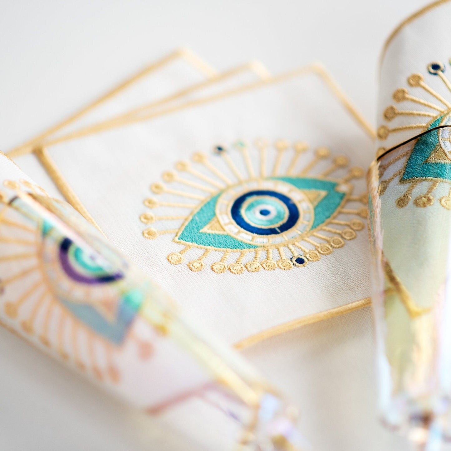 Evil Eye Embroidered Cocktail Napkins - Hemsin Atelier
