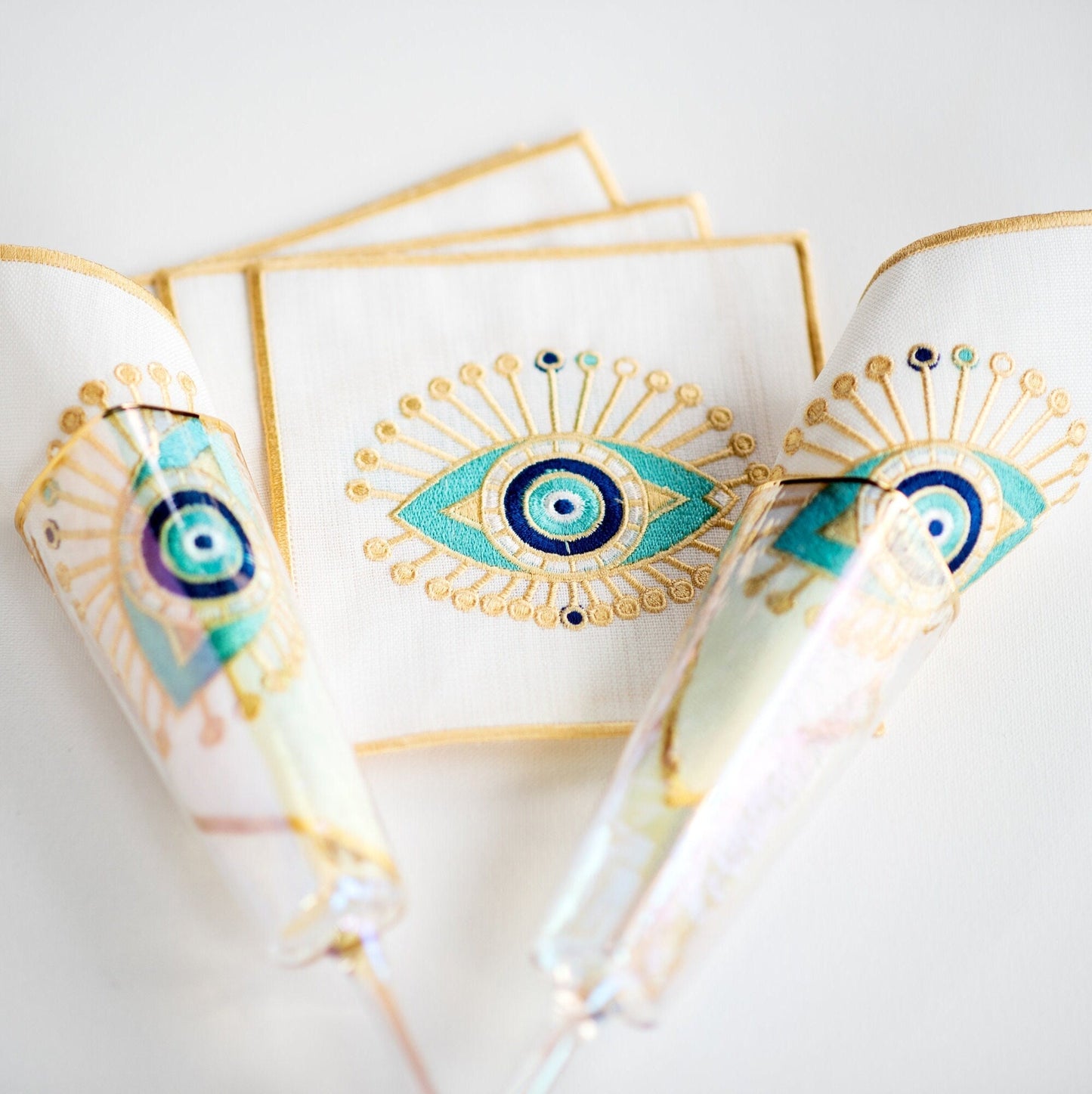 Evil Eye Embroidered Cocktail Napkins - Hemsin Atelier