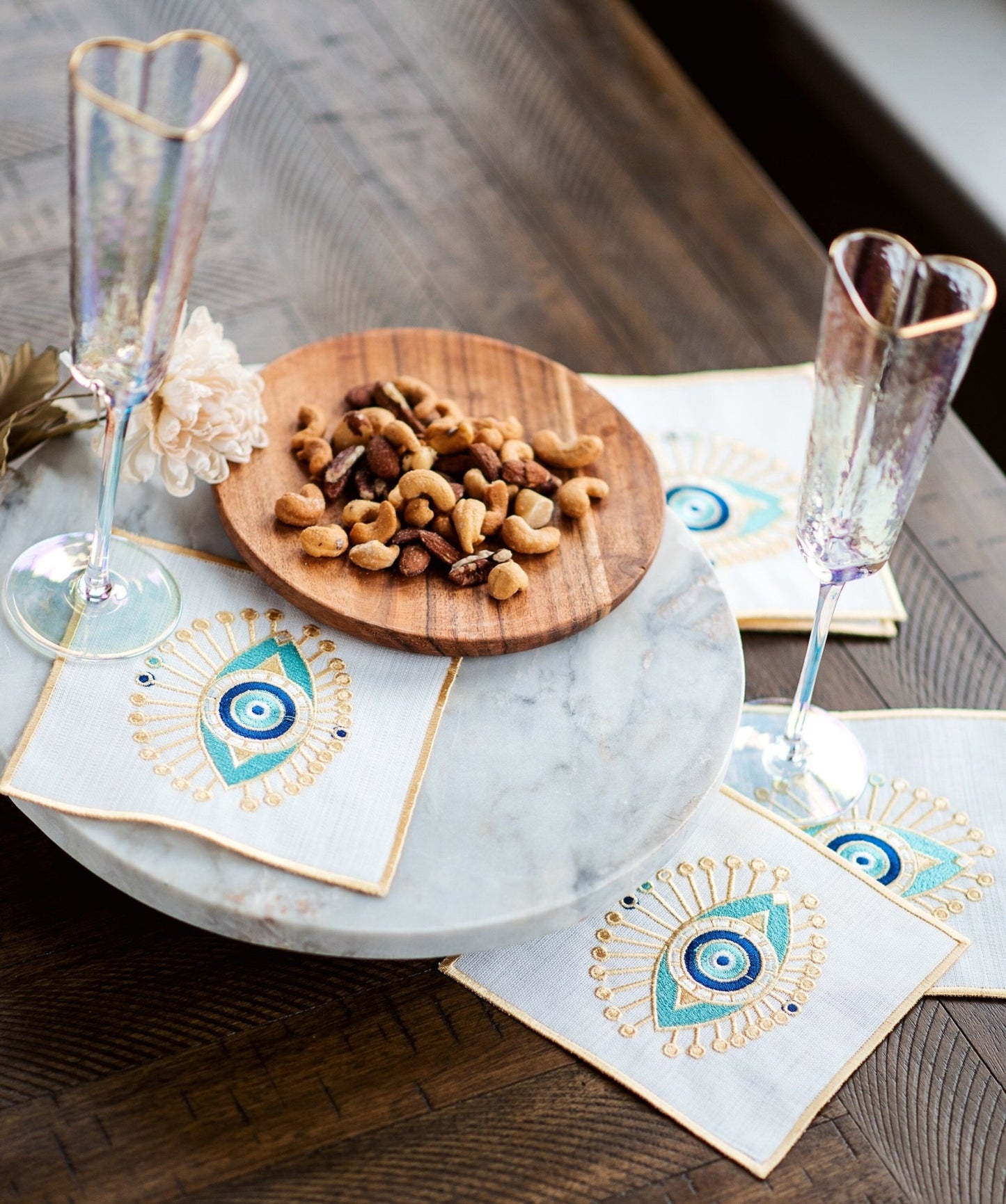 Evil Eye Embroidered Cocktail Napkins - Hemsin Atelier