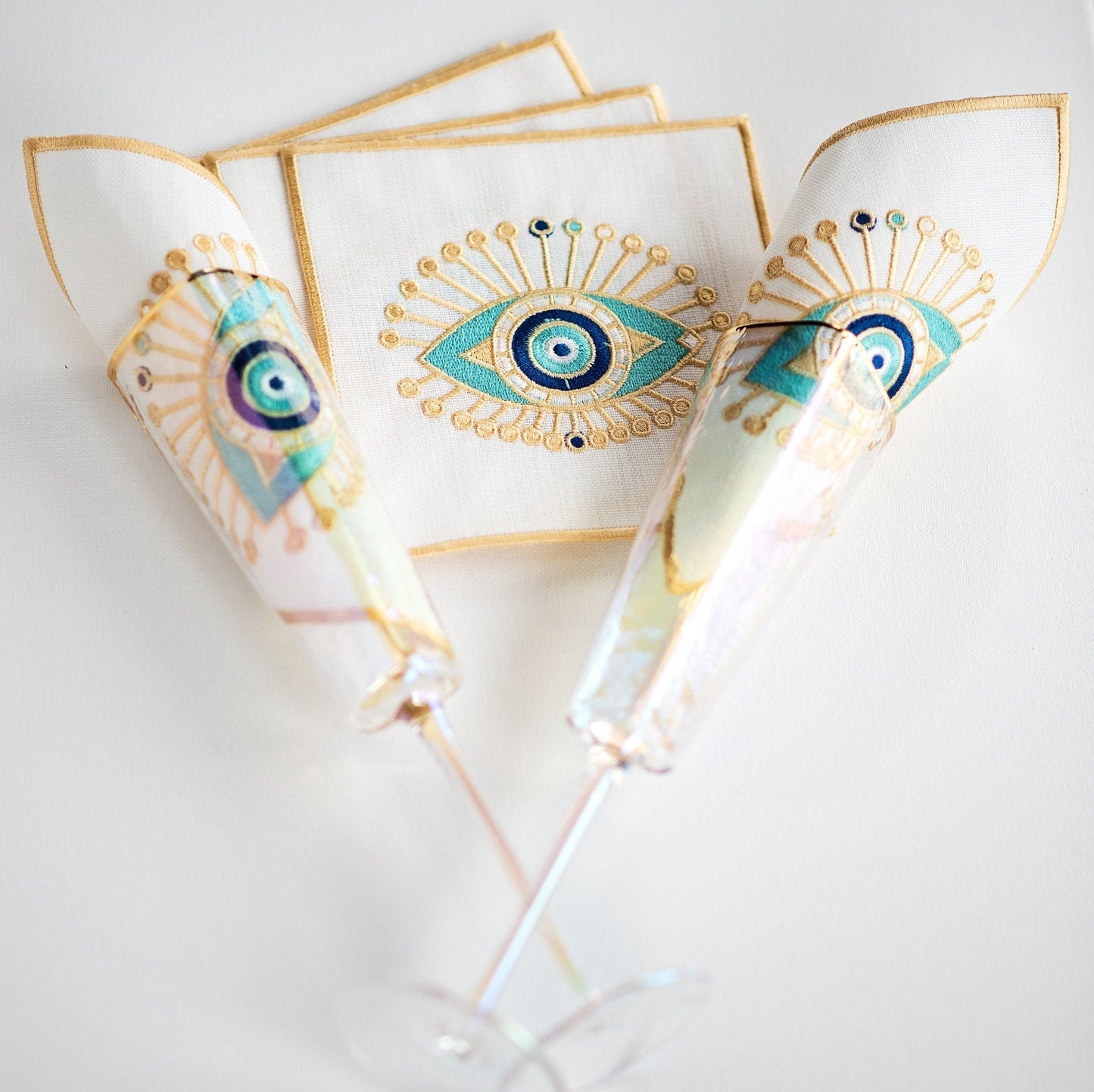 Evil Eye Embroidered Cocktail Napkins - Hemsin Atelier