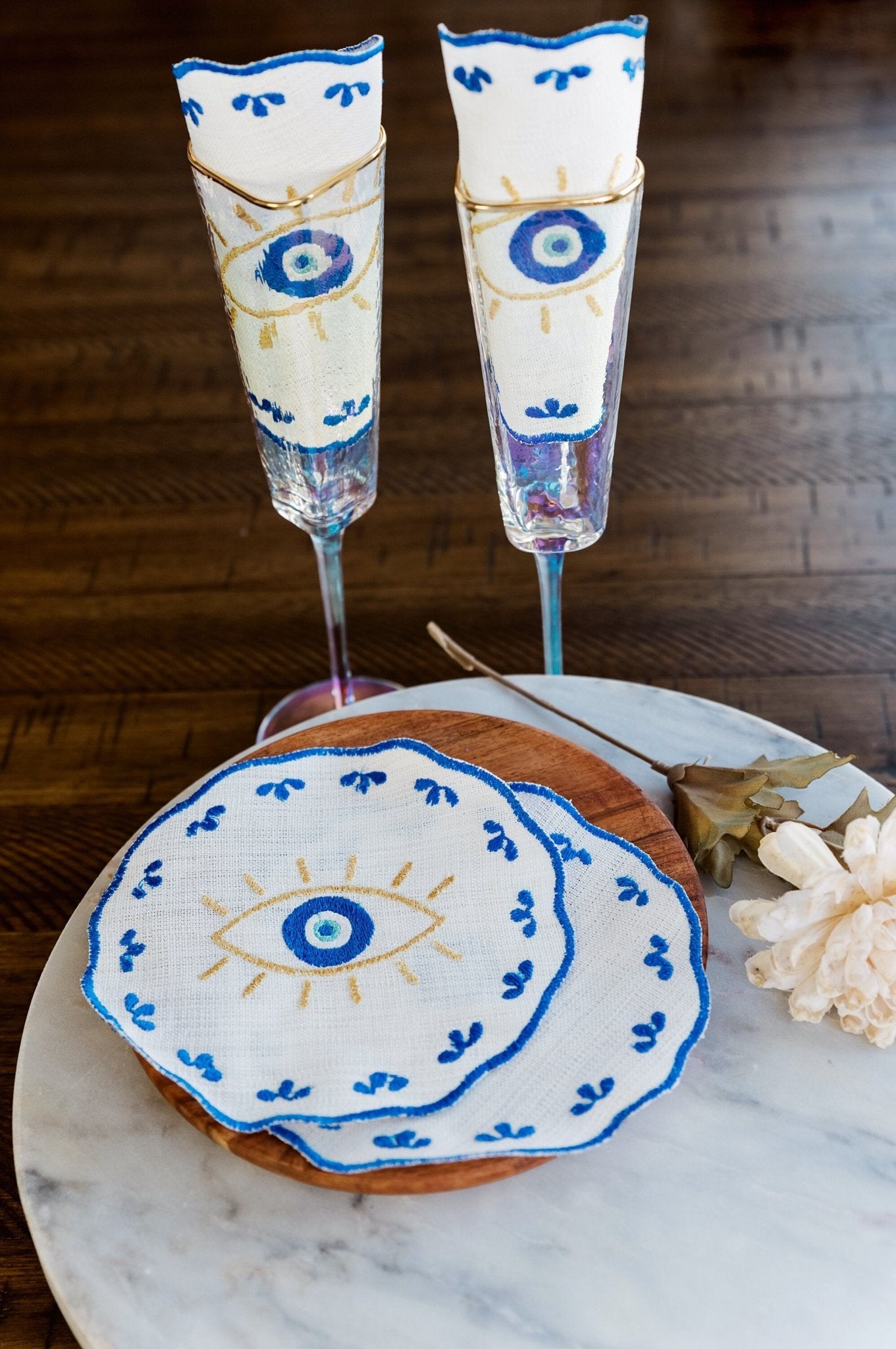 Evil Eye Embroidered Cocktail Napkins - Hemsin Atelier