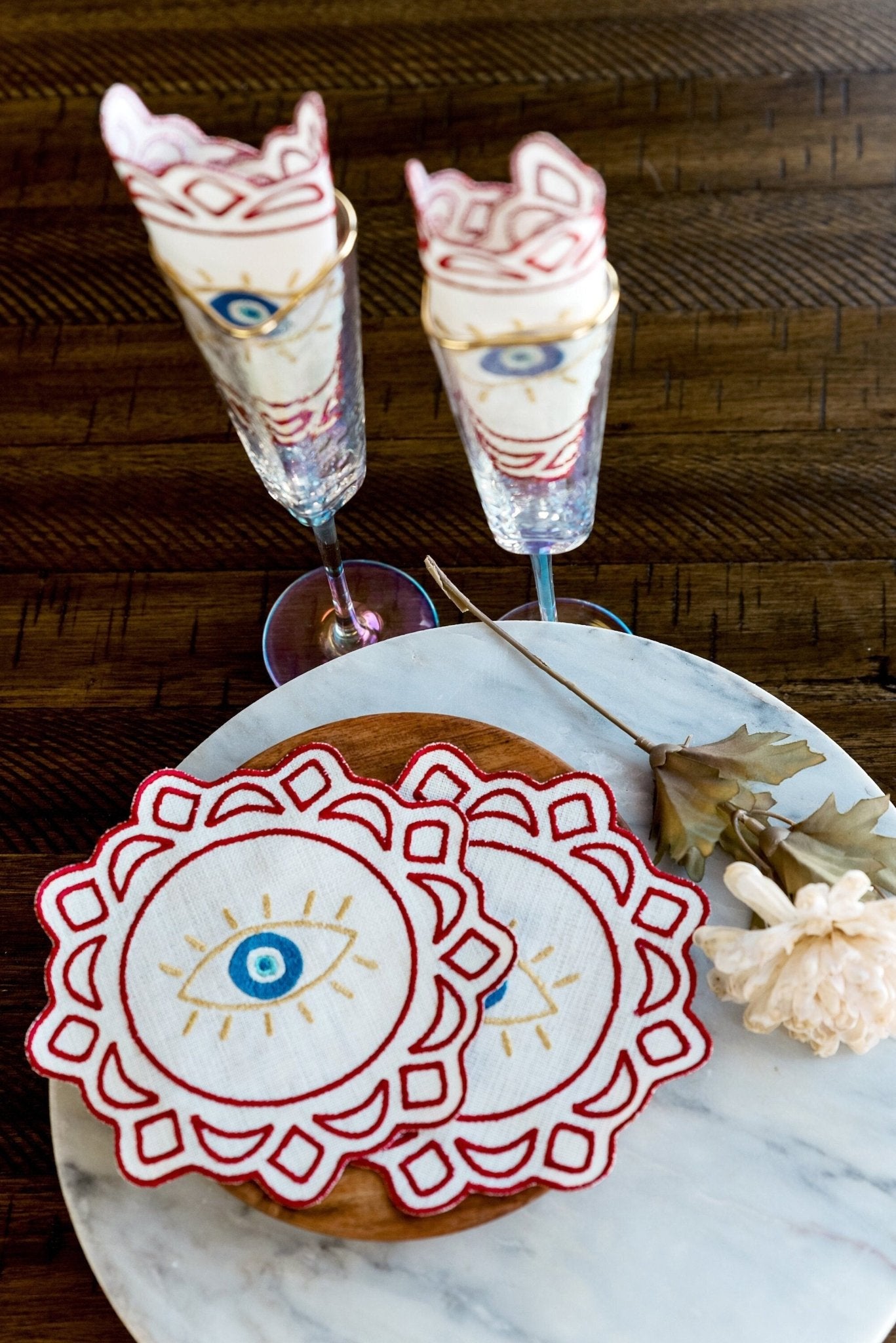 Evil Eye Embroidered Cocktail Napkins - Hemsin Atelier