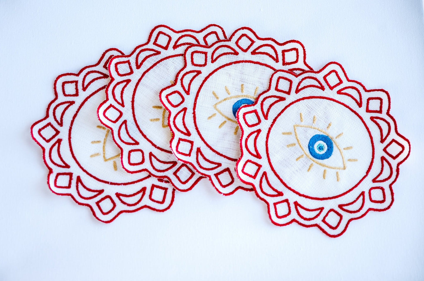 Evil Eye Embroidered Cocktail Napkins - Hemsin Atelier