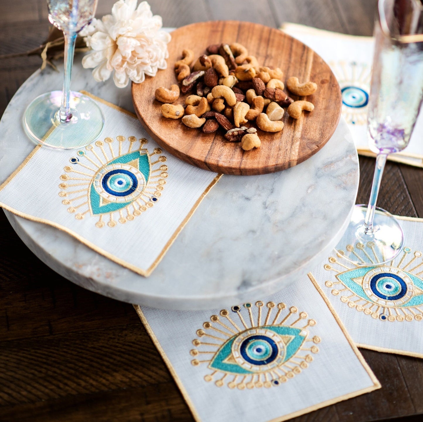 Evil Eye Embroidered Cocktail Napkins - Hemsin Atelier