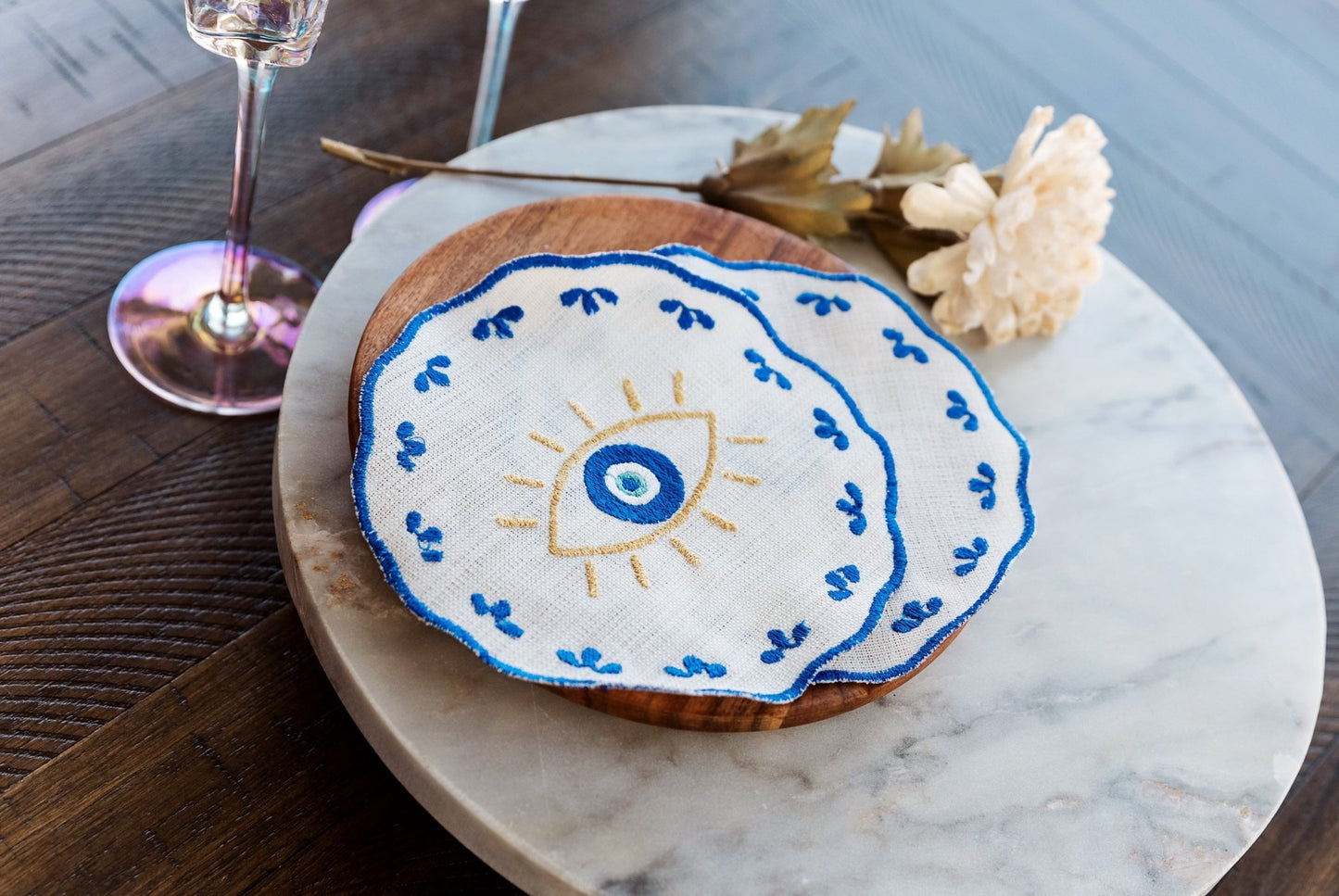 Evil Eye Embroidered Cocktail Napkins - Hemsin Atelier