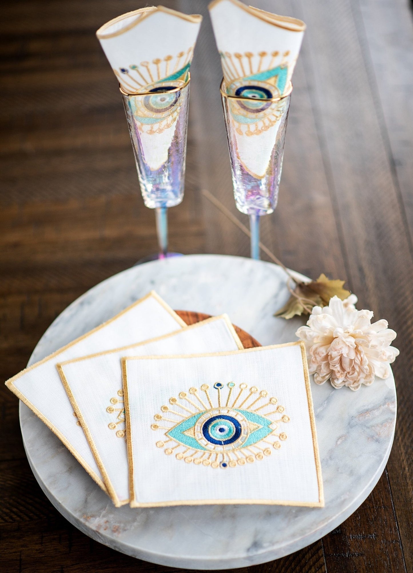 Evil Eye Embroidered Cocktail Napkins - Hemsin Atelier