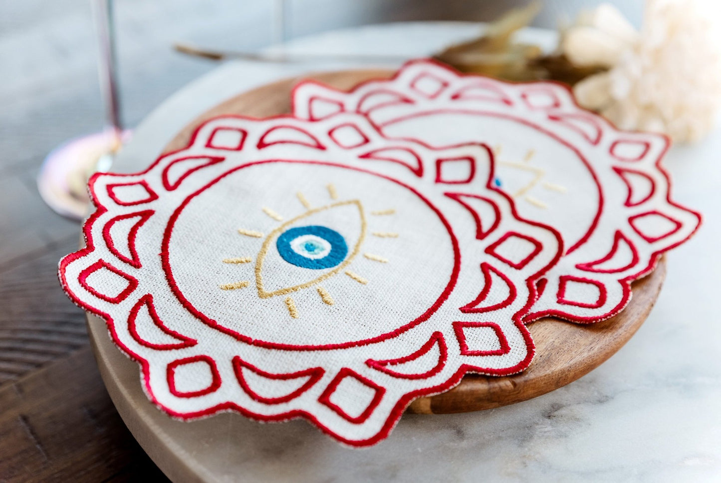 Evil Eye Embroidered Cocktail Napkins - Hemsin Atelier