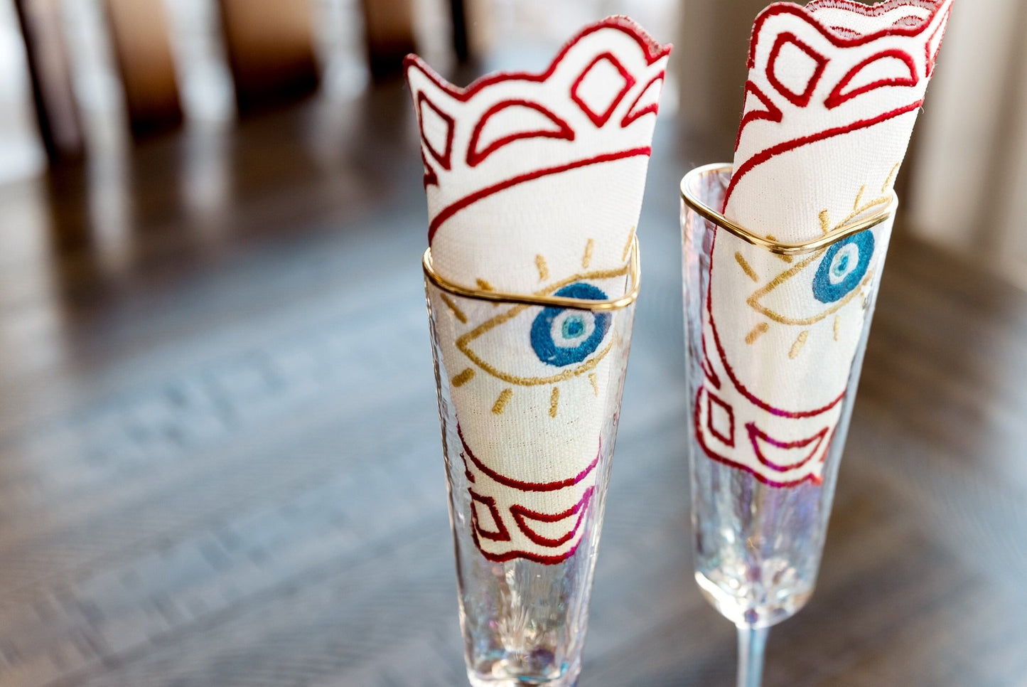 Evil Eye Embroidered Cocktail Napkins - Hemsin Atelier