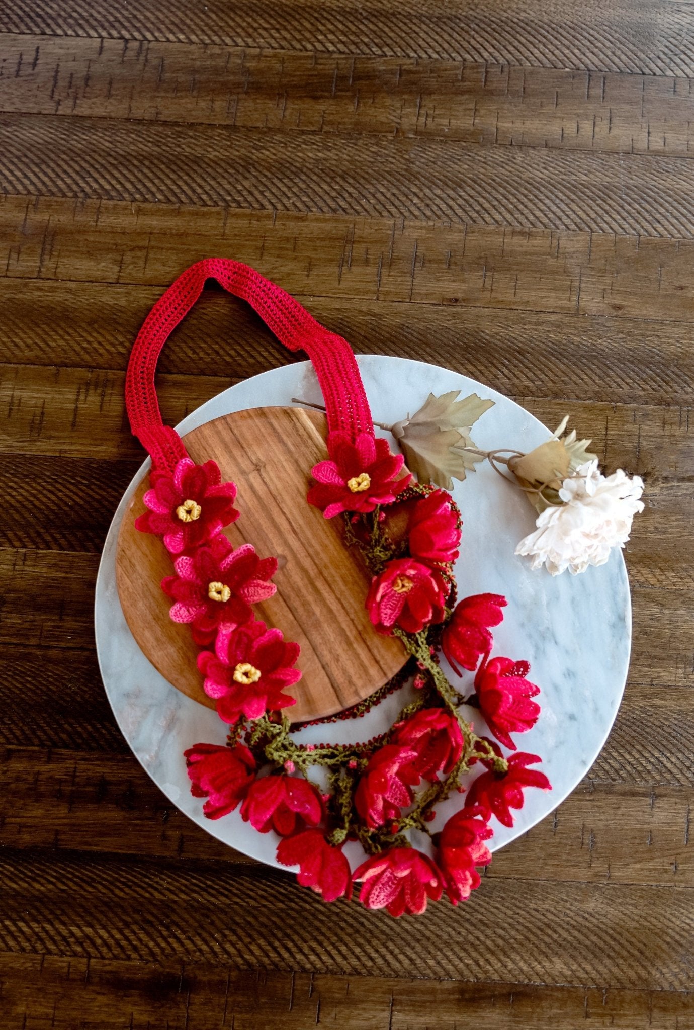 Floral Red Statement Necklace - Hemsin Atelier