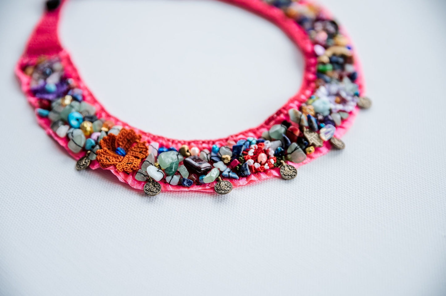 Pink Beaded Crochet Necklace - Hemsin Atelier
