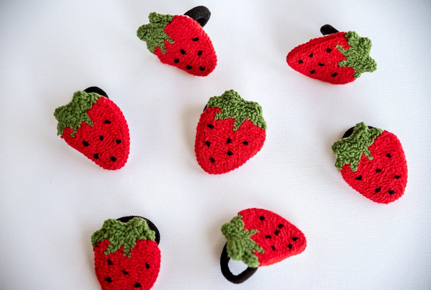 Strawberry Hair Ties Strawberry Scrunchies Kawai Strawberry Scrunchies Cute Berry Hair Ties Kawai Fruit Hair Ties Punch Needle Hair Ties - Hemsin Atelier