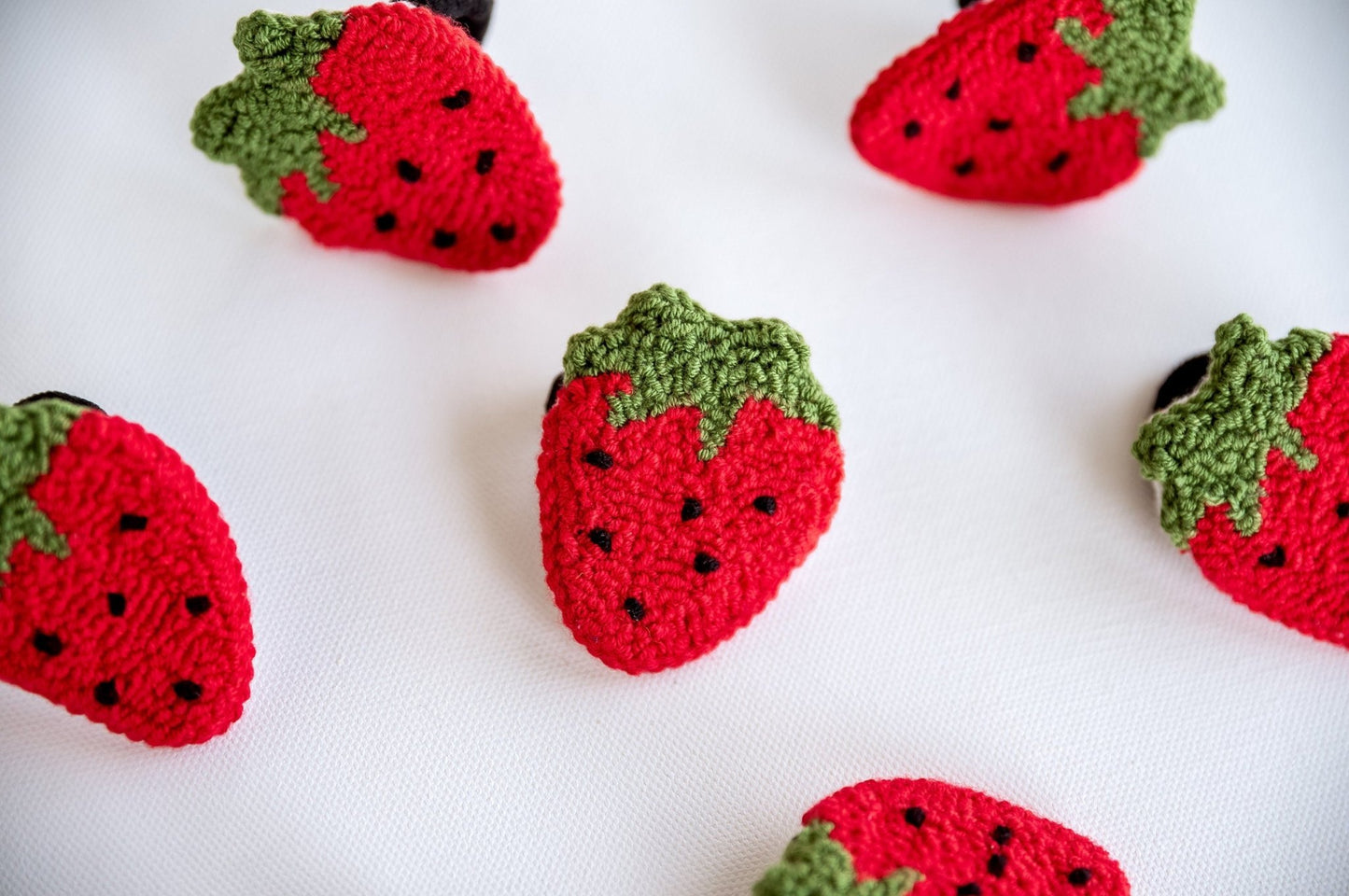Strawberry Hair Ties Strawberry Scrunchies Kawai Strawberry Scrunchies Cute Berry Hair Ties Kawai Fruit Hair Ties Punch Needle Hair Ties - Hemsin Atelier