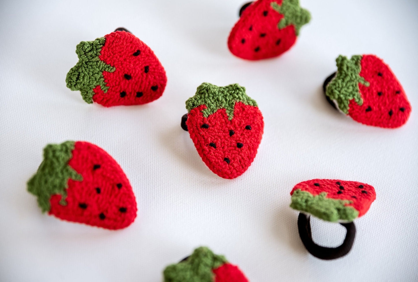 Strawberry Hair Ties Strawberry Scrunchies Kawai Strawberry Scrunchies Cute Berry Hair Ties Kawai Fruit Hair Ties Punch Needle Hair Ties - Hemsin Atelier