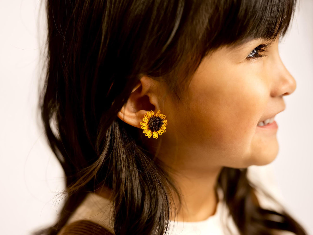 Sunflower Earrings Stud Earrings Crochet Sunflower Earrings Fall Boho Jewelry Floral Earrings Lightweight Floral Jewelry Screw Back Earrings