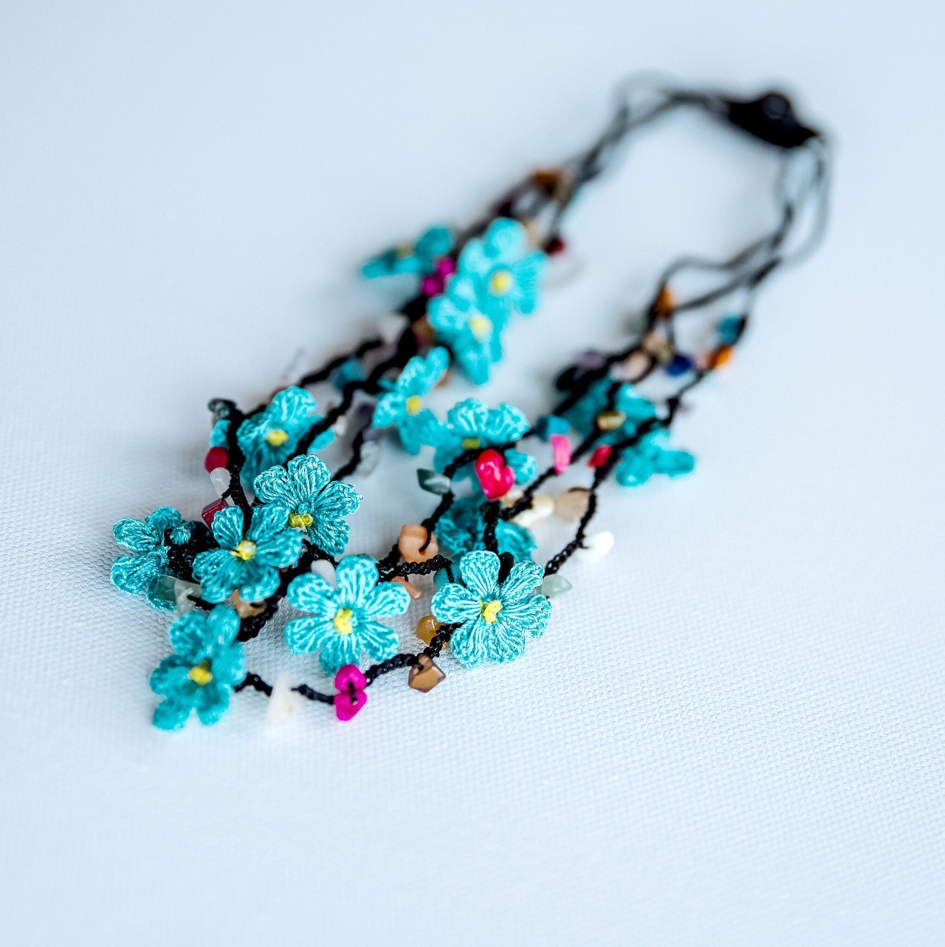 Blue Floral Crochet Necklace - Hemsin Atelier