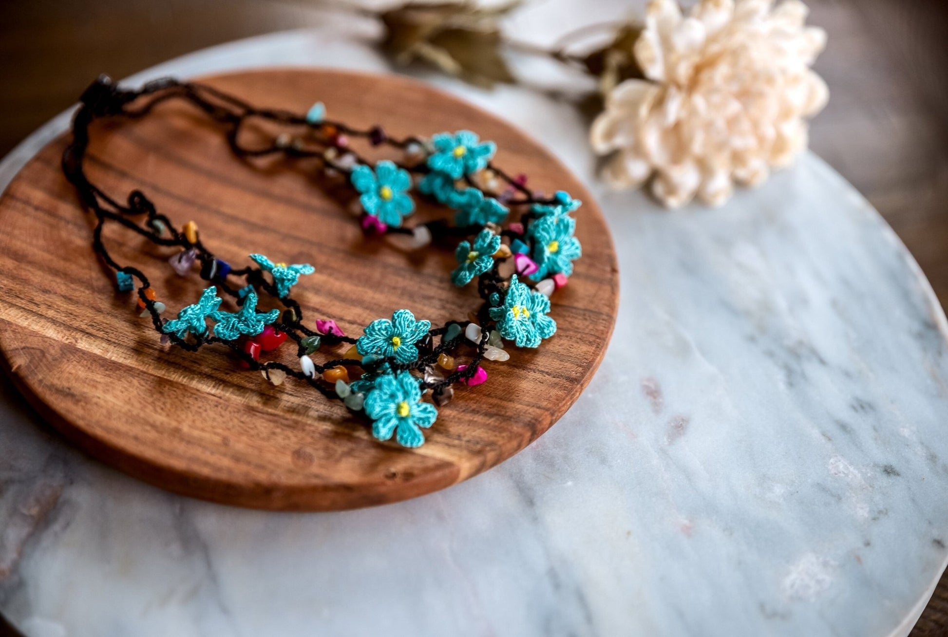 Blue Floral Crochet Necklace - Hemsin Atelier