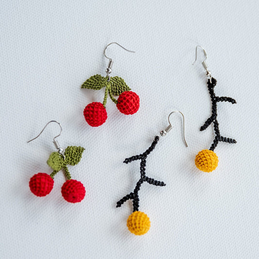 Crochet Cherry Earrings - Hemsin Atelier