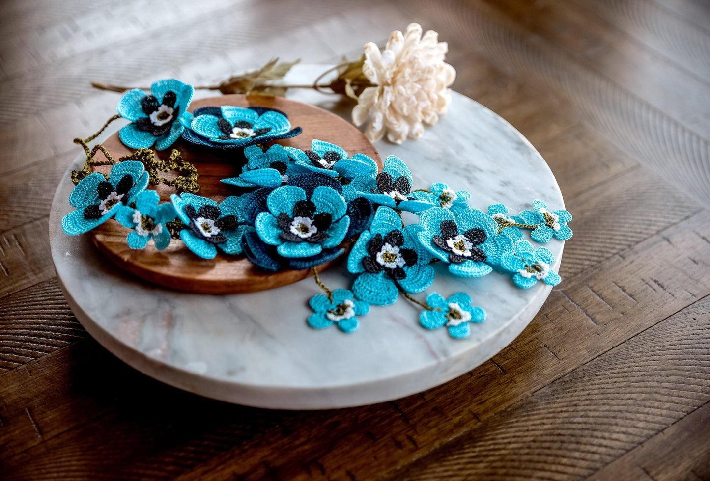 Floral Blue Statement Necklace - Hemsin Atelier