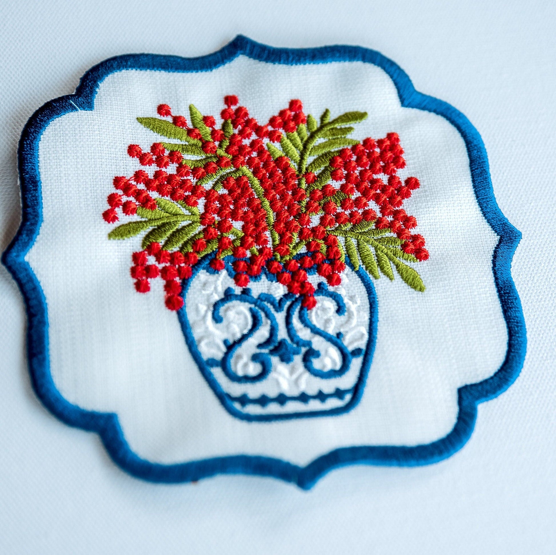 Floral Embroidered Cocktail Napkins - Hemsin Atelier