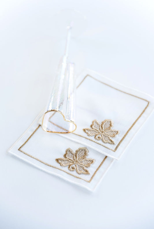 Floral Gold Embroidered Cocktail Napkins - Hemsin Atelier