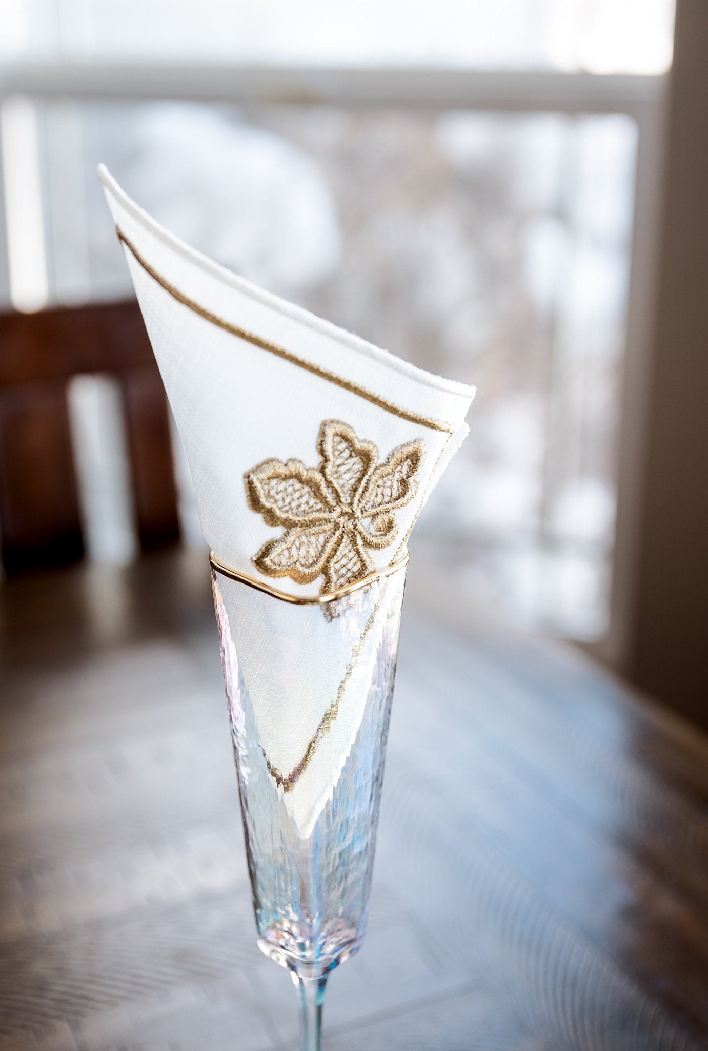 Floral Gold Embroidered Cocktail Napkins - Hemsin Atelier