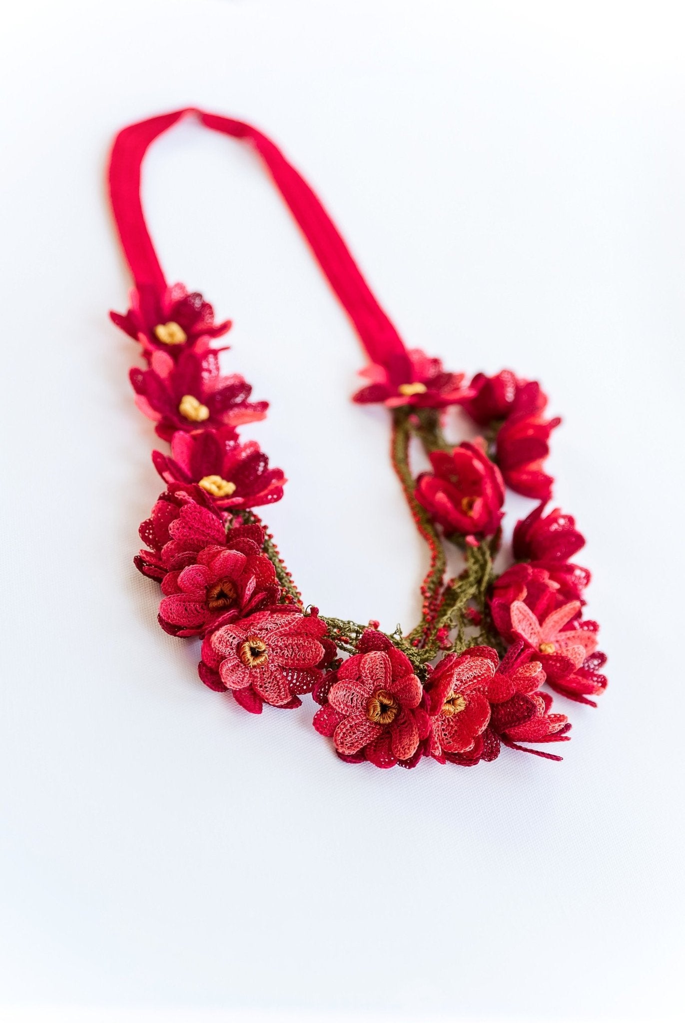 Floral Red Statement Necklace - Hemsin Atelier
