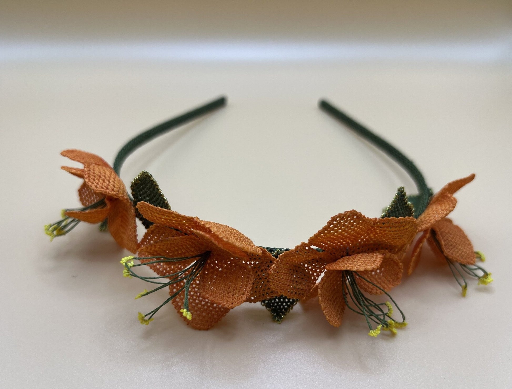 Orange Floral Lace Headband - Hemsin Atelier