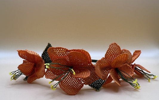 Orange Floral Lace Headband - Hemsin Atelier