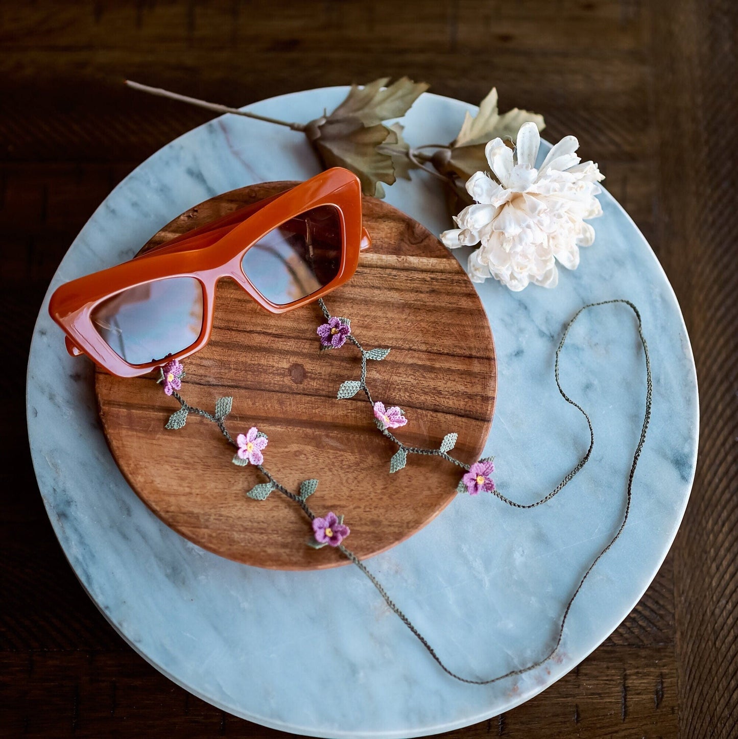 Pink Floral Eyeglass Chain - Hemsin Atelier