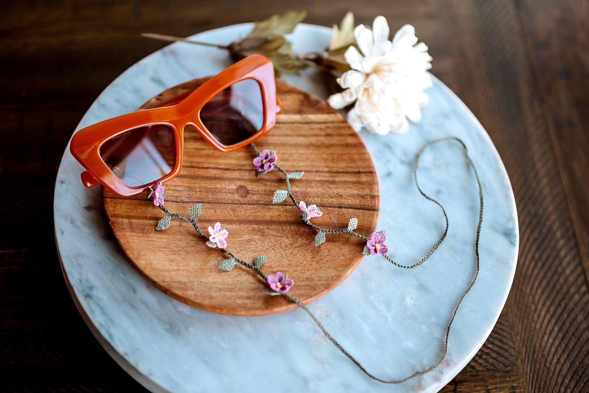 Pink Floral Eyeglass Chain - Hemsin Atelier