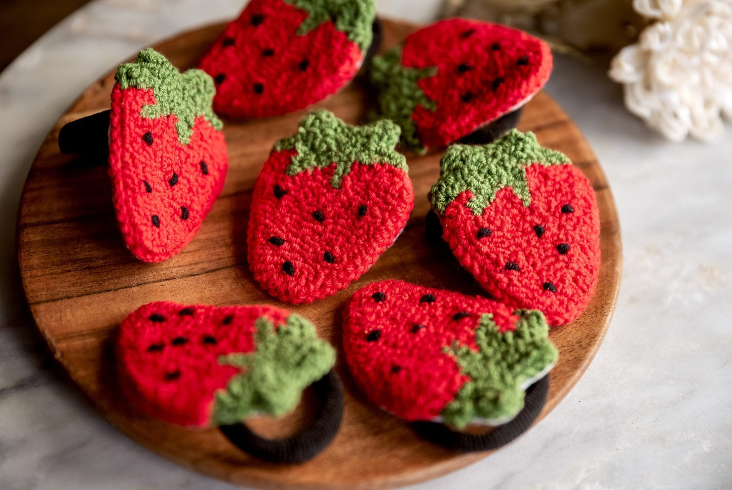 Strawberry Hair Ties Strawberry Scrunchies Kawai Strawberry Scrunchies Cute Berry Hair Ties Kawai Fruit Hair Ties Punch Needle Hair Ties - Hemsin Atelier